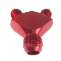 12AN Male to 2x 8AN Male Aluminum 3-Way Y Block Fitting Adapter Red