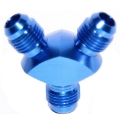 AN6 6-AN Male to 2X AN6 6-AN Male 3-Way Y-Block Aluminum Fitting Adapter Blue