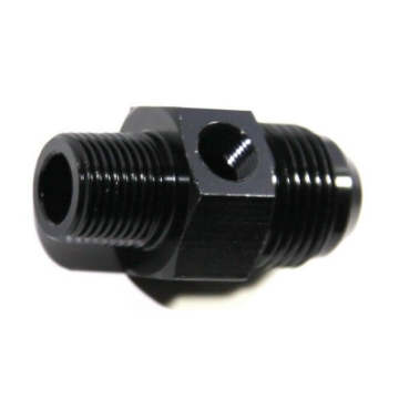 (one) AN10 Male to 3/8NPT Male Straight Flare Fitting w/ 1/8NPT Gauge Port