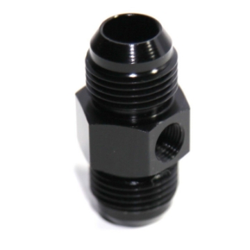 (one) Black AN10 Male to 10AN Male Straight Flare Fitting w/ 1/8NPT Gauge Port